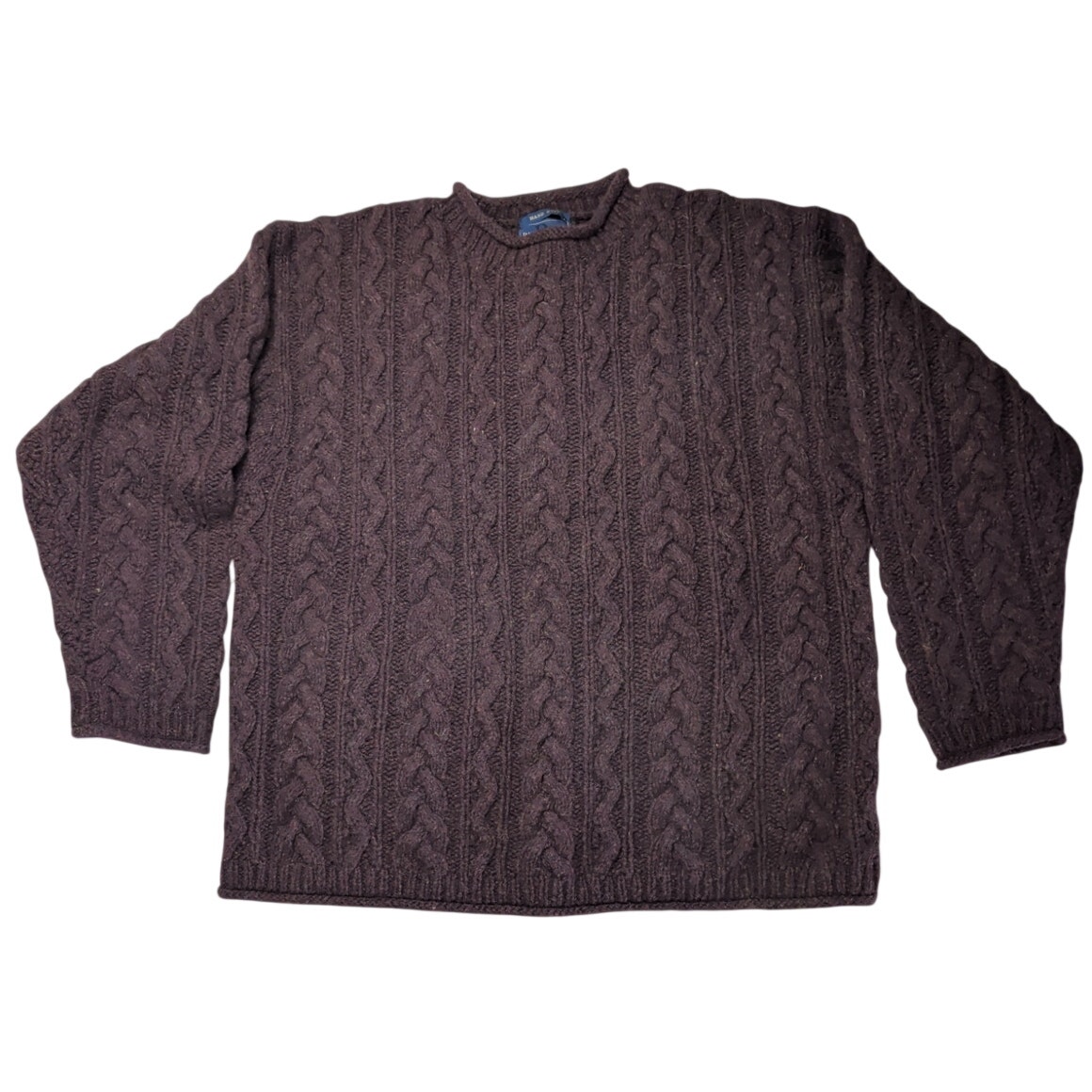 Davis & Squire Hand Knit Shetland Wool Fisherman Sweater Burgundy Red Mens Large